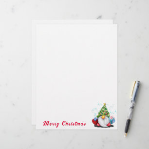 Christmas Letterhead Cute Gnome with Gift