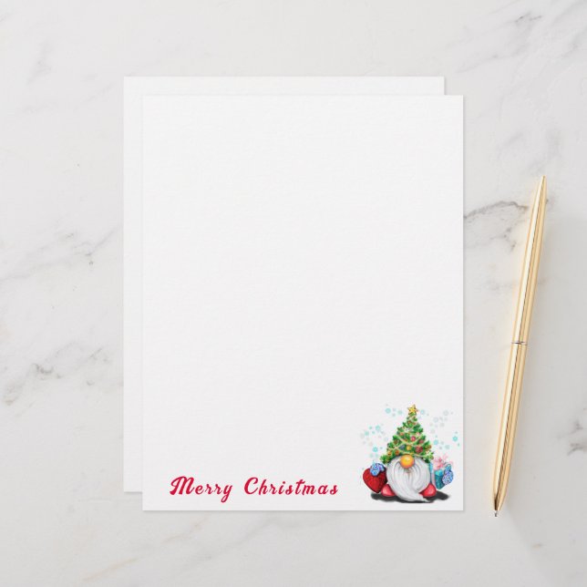 Christmas Letterhead Cute Gnome with Gift (Front/Back In Situ)