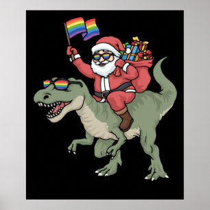 Christmas LGBT Santa Claus TRex Rainbow Gay Pride Poster
