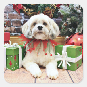 Christmas - Lhasa Apso - Muffie Square Sticker