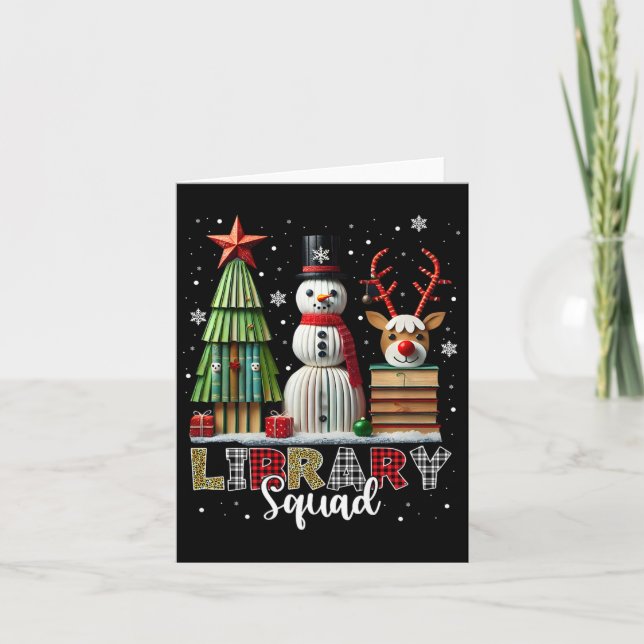 Christmas Librarian Books Xmas Tree Snowman Reinde Card (Front)