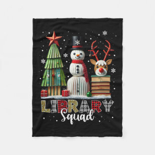 Christmas Librarian Books Xmas Tree Snowman Reinde Fleece Blanket