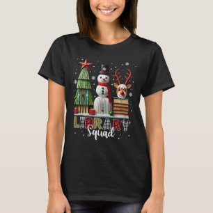 Christmas Librarian Books Xmas Tree Snowman Reinde T-Shirt