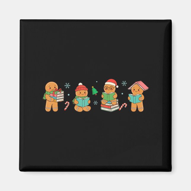 Christmas Library Gingerbread Man Books Lover Book Magnet (Front)