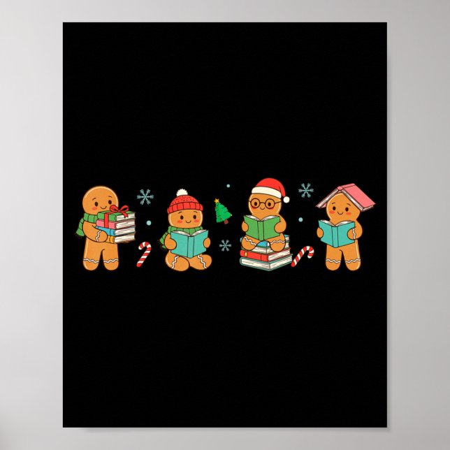 Christmas Library Gingerbread Man Books Lover Book Poster (Front)