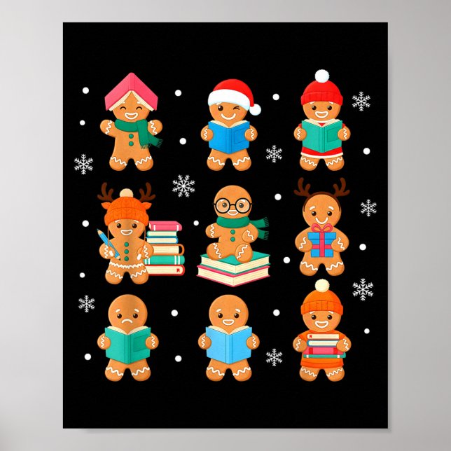 Christmas Library Gingerbread Man Books Lover Book Poster (Front)
