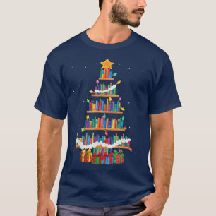 Christmas Library Tree Librarian Funny Book Lover T-Shirt