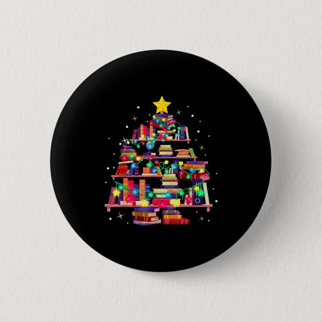 Christmas Library Tree Love Reading Books Nerd Tea 6 Cm Round Badge (Front)