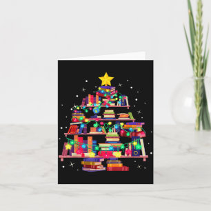 Christmas Library Tree Love Reading Books Nerd Tea Card