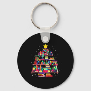 Christmas Library Tree Love Reading Books Nerd Tea Key Ring