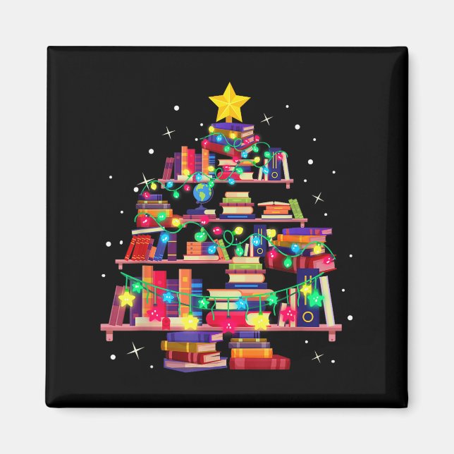 Christmas Library Tree Love Reading Books Nerd Tea Magnet (Front)