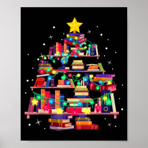 Christmas Library Tree Love Reading Books Nerd Tea Poster