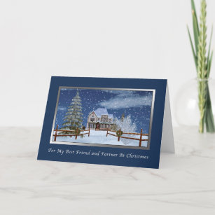 Christmas, Life Partner, Snowy Winter Scene Holiday Card