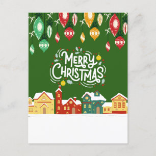 Christmas light and snow- merry christmas holiday postcard