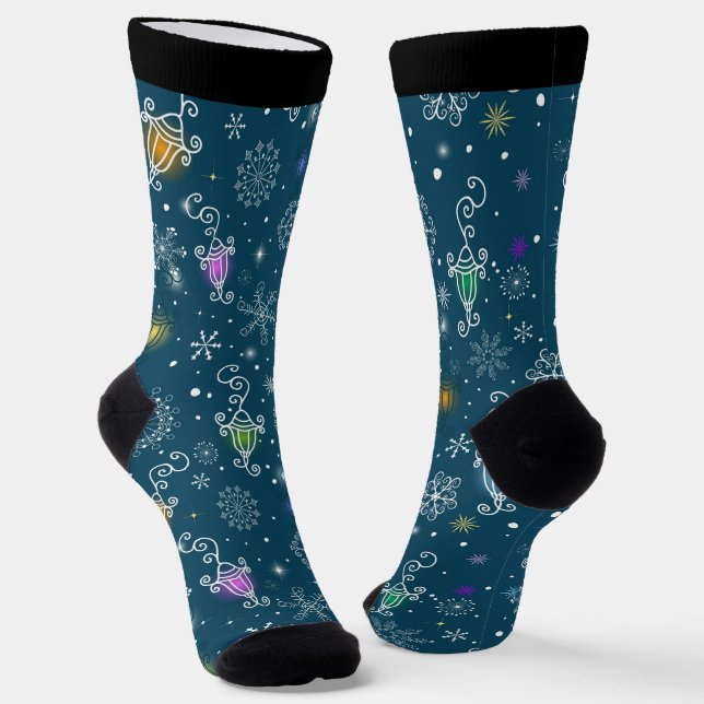 Christmas light and snowflakes pattern socks (Angled)