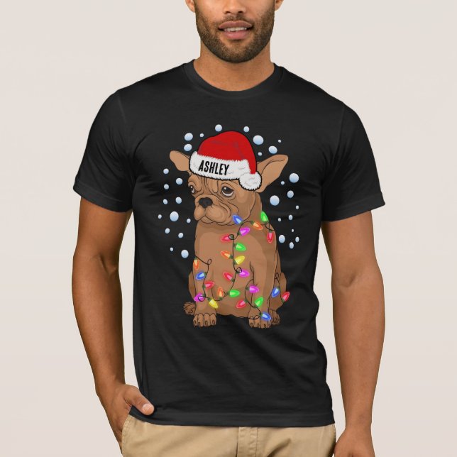 Christmas Light Boston Terrier Dog Puppy T-Shirt (Front)