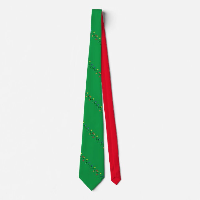 Christmas Light Bulb String Green & Red Neck Tie (Front)