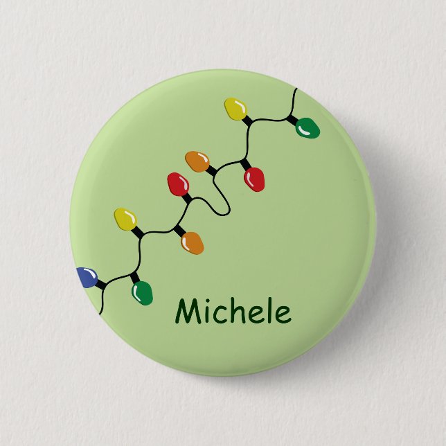 Christmas Light Bulb String with Name 6 Cm Round Badge (Front)
