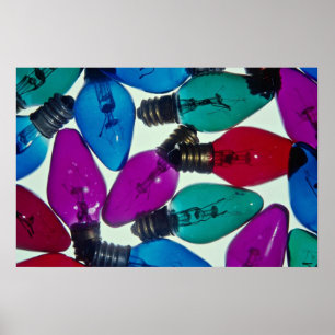 Christmas light bulbs in different colours poster