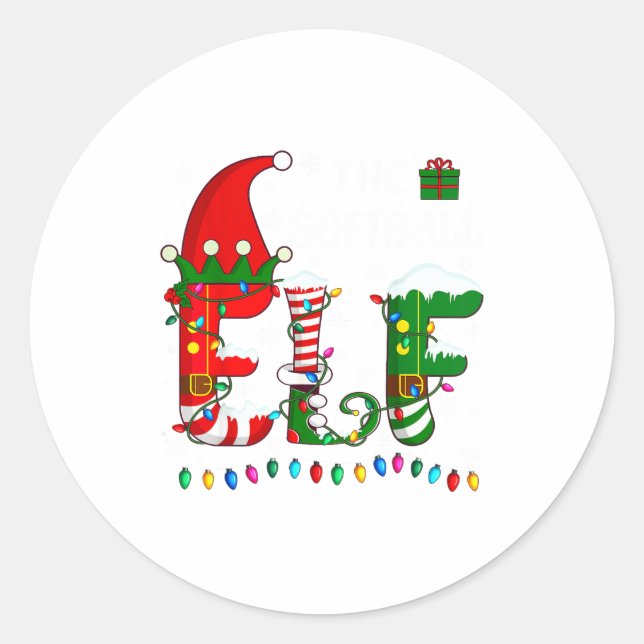 Christmas Light Family Matching Pajamas Softball E Classic Round Sticker (Front)