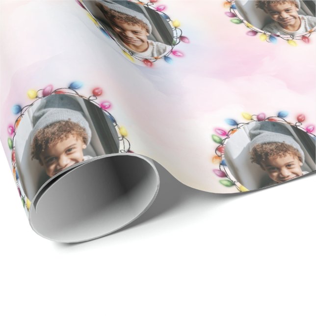 Christmas Light Frame Personalised Photo Wrapping Paper (Roll Corner)
