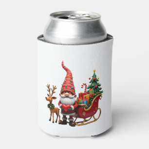 Christmas Light Gnome Santa Claus Riding Sleigh Hi Can Cooler