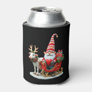 Christmas Light Gnome Santa Claus Riding Sleigh Hi Can Cooler