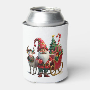 Christmas Light Gnome Santa Claus Riding Sleigh Hi Can Cooler