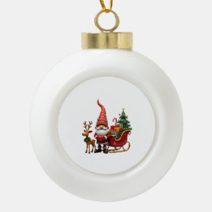 Christmas Light Gnome Santa Claus Riding Sleigh Hi Ceramic Ball Christmas Ornament