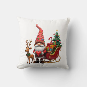 Christmas Light Gnome Santa Claus Riding Sleigh Hi Cushion