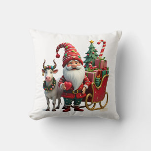Christmas Light Gnome Santa Claus Riding Sleigh Hi Cushion