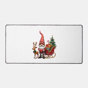 Christmas Light Gnome Santa Claus Riding Sleigh Hi Desk Mat