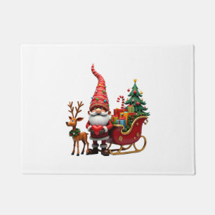 Christmas Light Gnome Santa Claus Riding Sleigh Hi Doormat