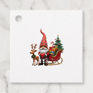 Christmas Light Gnome Santa Claus Riding Sleigh Hi Favour Tags