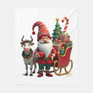 Christmas Light Gnome Santa Claus Riding Sleigh Hi Fleece Blanket