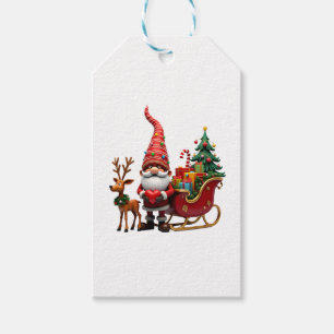 Christmas Light Gnome Santa Claus Riding Sleigh Hi Gift Tags