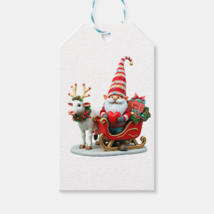 Christmas Light Gnome Santa Claus Riding Sleigh Hi Gift Tags