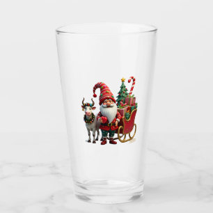 Christmas Light Gnome Santa Claus Riding Sleigh Hi Glass