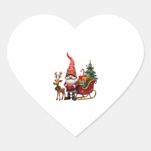 Christmas Light Gnome Santa Claus Riding Sleigh Hi Heart Sticker