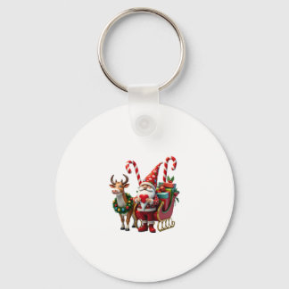 Christmas Light Gnome Santa Claus Riding Sleigh Hi Key Ring