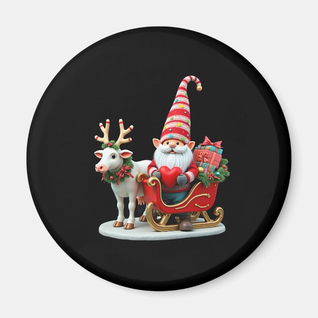 Christmas Light Gnome Santa Claus Riding Sleigh Hi Magnet (Front)