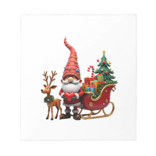 Christmas Light Gnome Santa Claus Riding Sleigh Hi Notepad