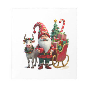 Christmas Light Gnome Santa Claus Riding Sleigh Hi Notepad