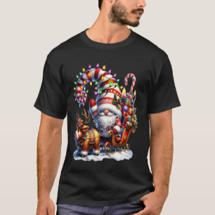 Christmas Light Gnome Santa Claus Riding Sleigh Hi T-Shirt