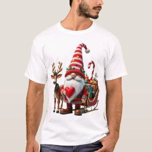 Christmas Light Gnome Santa Claus Riding Sleigh Hi T-Shirt