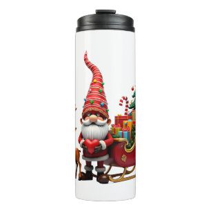 Christmas Light Gnome Santa Claus Riding Sleigh Hi Thermal Tumbler
