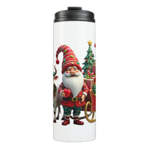 Christmas Light Gnome Santa Claus Riding Sleigh Hi Thermal Tumbler