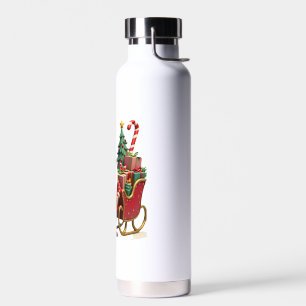 Christmas Light Gnome Santa Claus Riding Sleigh Hi Water Bottle