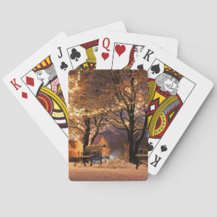Christmas Light Park Benches Playing Cards