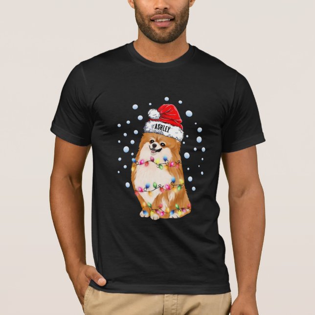 Christmas Light Pomeranian Dog Pupp T-Shirt (Front)